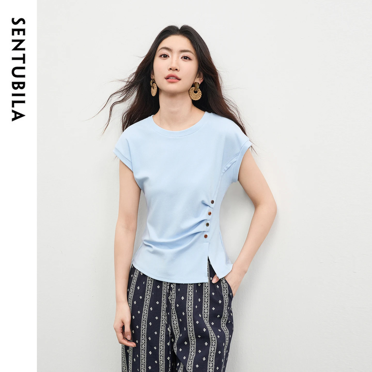 Woodworking Women - SENTUBILA Women's Fitted Knit T-Shirt Fashion