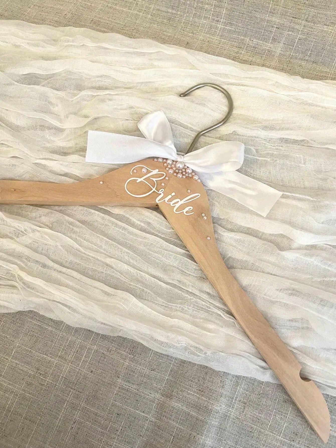 Woodworking Women - Wooden Bride Hanger Faux Pearl Elegant